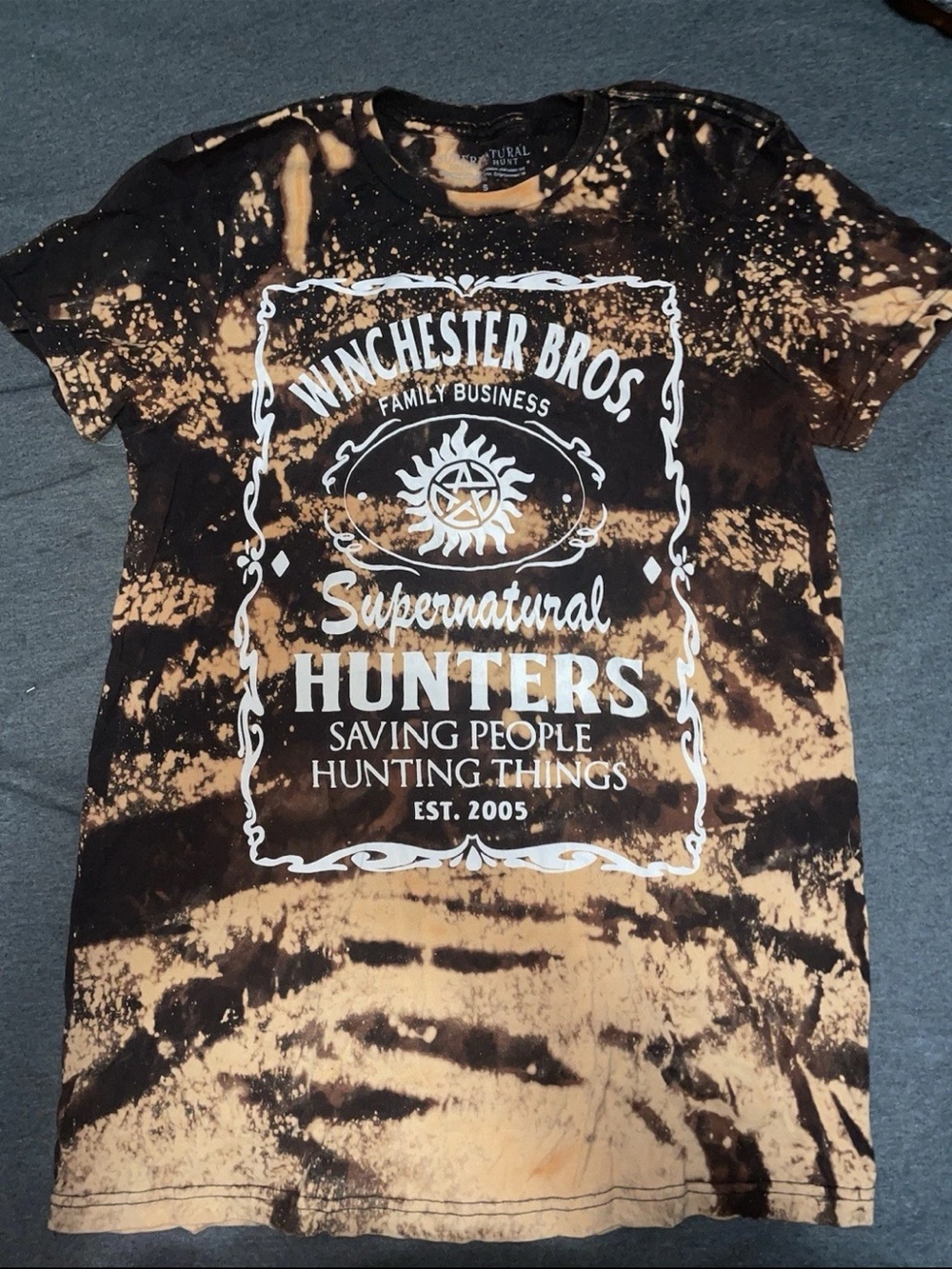 Winchester Bros Supernatural Hunters Graphic Tee - Black Bleach dye size s